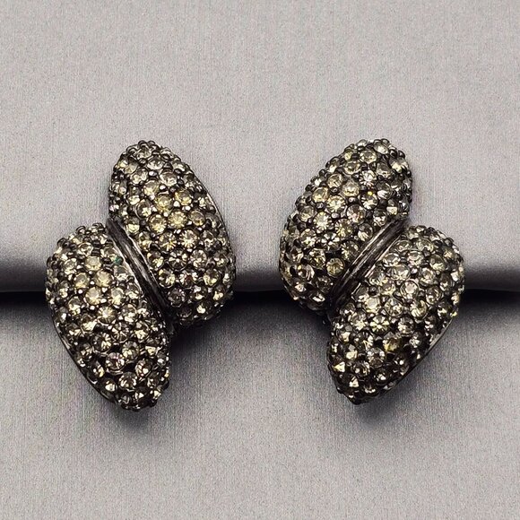 VTG Joan Rivers Crystal Clip-On Earrings Silver Tone Signed Designer Jewelry - Picture 6 of 6